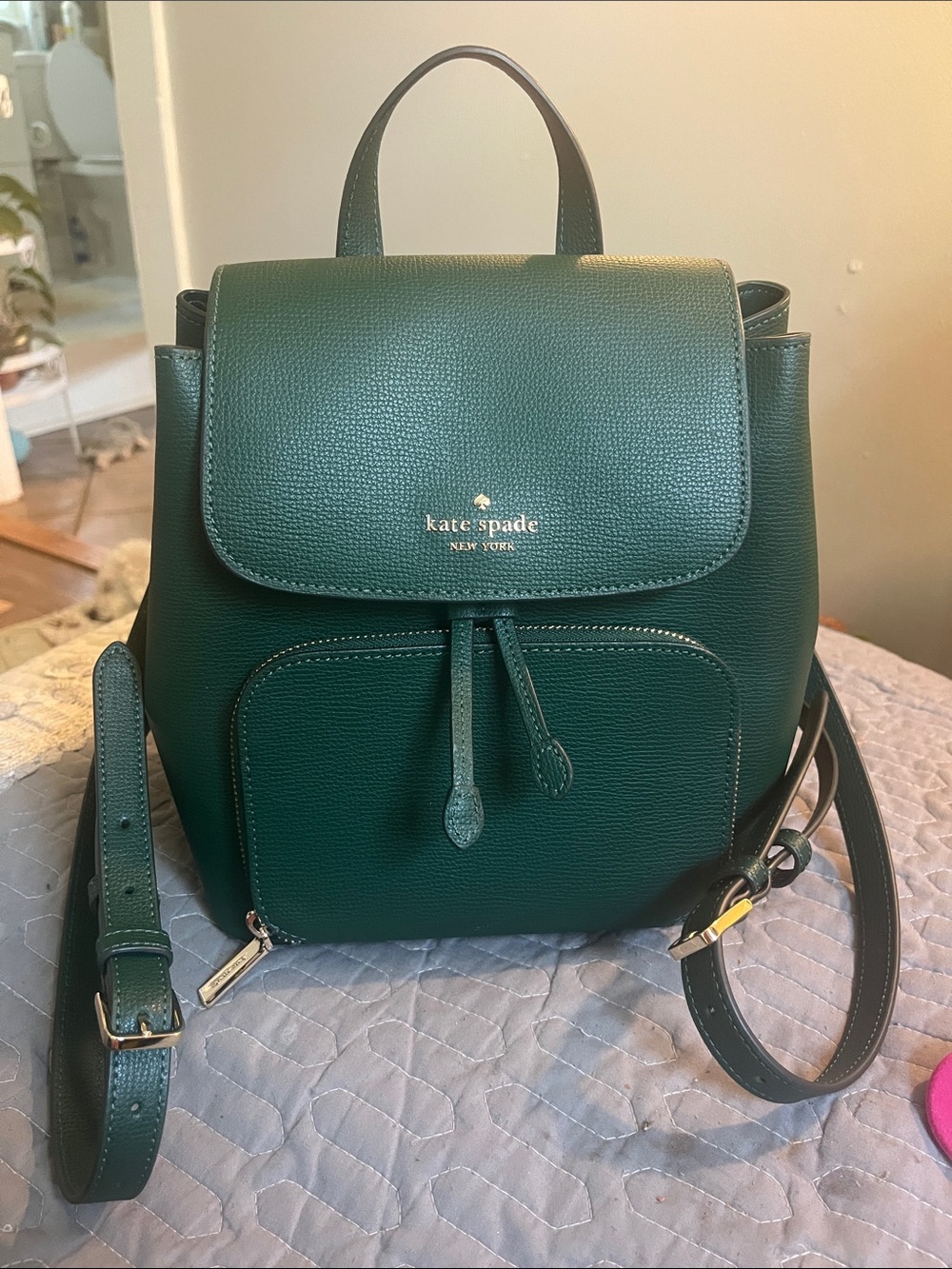 Late Spade Kristi Darcy flap drawstring backpack GREEN